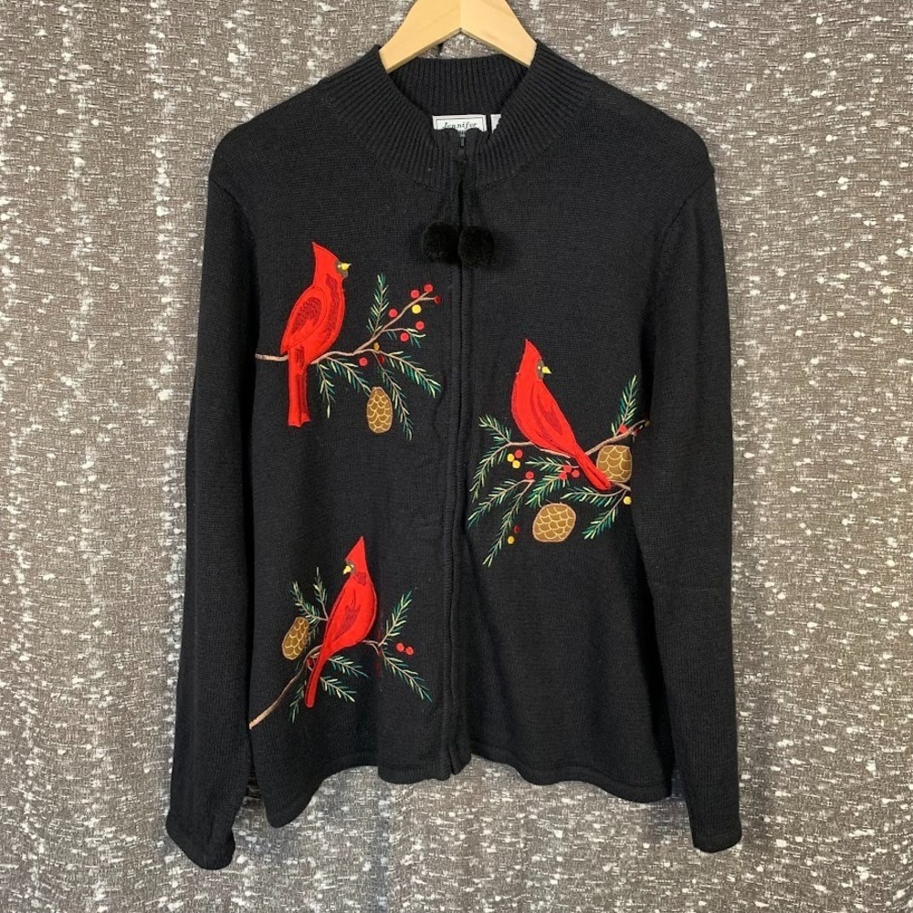 Vintage‎ Jennifer Lauren Cardinal Full Zip Sweater Winter Holiday Women's XL